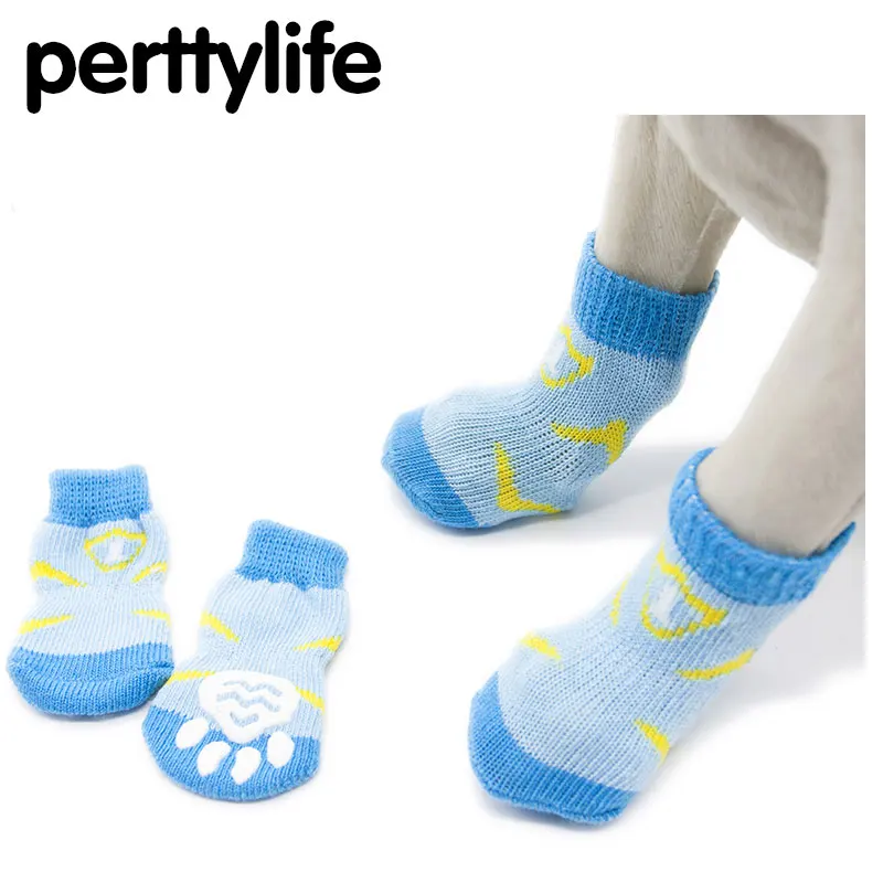 PERTTYLIFE Blue Printing Pet Dog Socks Teddy Poodle Socks Non slip Anti