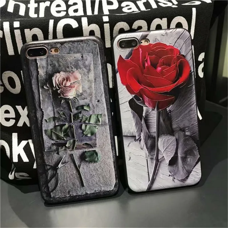 

STARKTNI Romantic 3D Relief Flower Case Coque For iphone X 10 6s 6 Plus Soft Cover For iphone 7 8 Plus Protective Funda For Girl