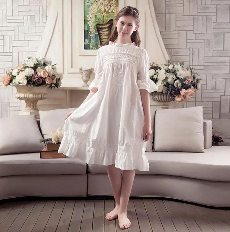 Для женщин пижамы хлопковая ночнушка сладкий пижамы женские Ночная одежда принцессы ночная рубашка удобная домашняя одежда S760