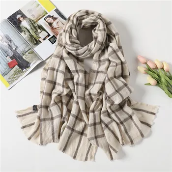 

shistal- 100% wool scarves black white weaving plaid branded shawl long size 200*85 soft shawl for autumn and winter