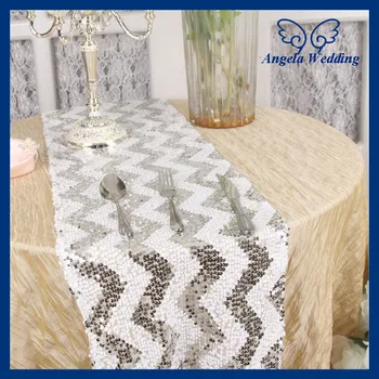 

RU018G Wedding popular zig zag silver and white chevron sequin table runner