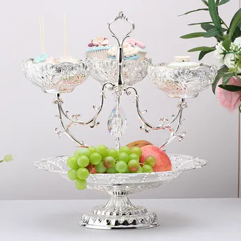 

Multi-function silver metal fruit cake tray Multi-layer crown cake crystal