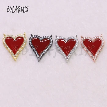 

20Pcs Cute tiny zircon heart shape charms for jewelry making Doule hoops connector for Bracelet making mix color jewelry 5371