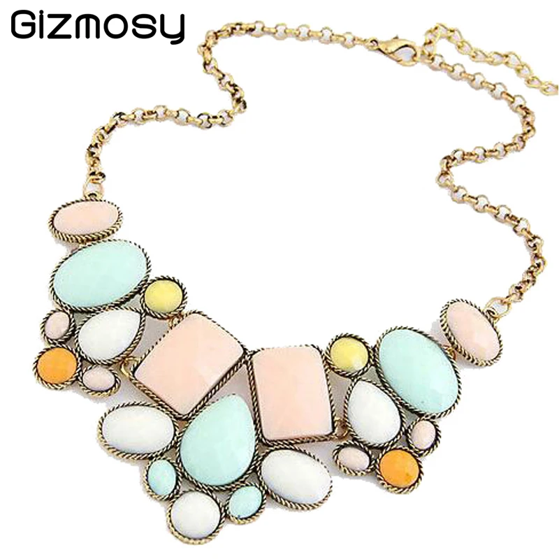 Gizmosy! 2016 New Resin Geometric Vintage Maxi Necklaces & Pendants Link Chain Short Statement For Women Necklace Jewelry SW400