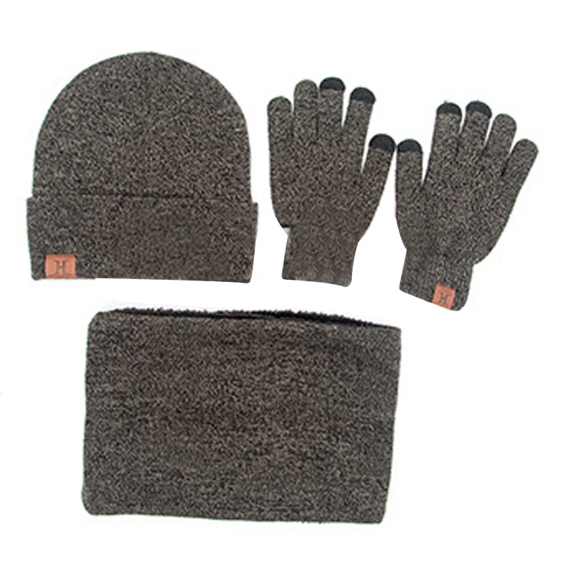 Nibesser 3 шт. вязаная шапка перчатки шарф набор для мужчин зимние модные мягкие теплые повседневные шарфы наборы перчаток для сенсорного экрана подарок на открытом воздухе - Цвет: dark grey