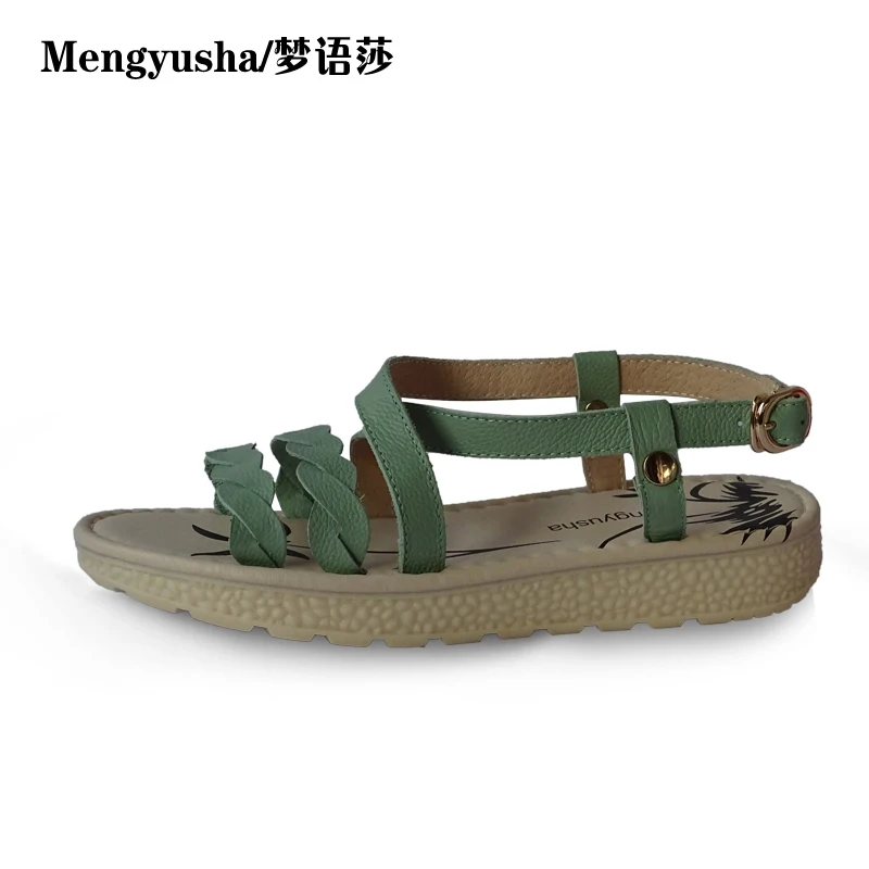 

MengyushaSummer new flat bottom thick sponge flat with anti-skid leather shoes sandals women Xia students large size shoes