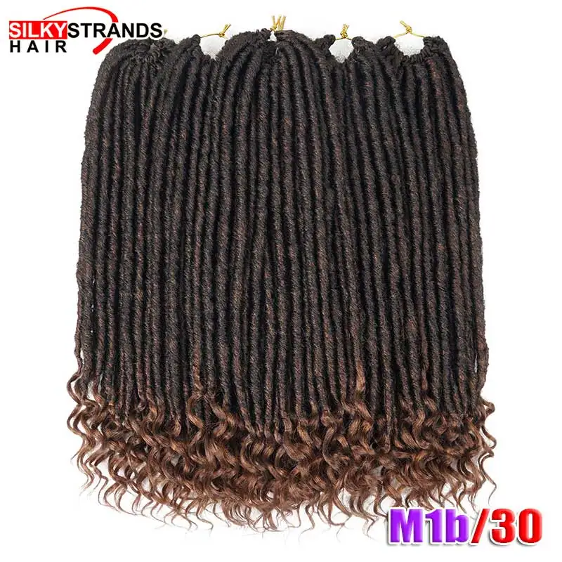 Мягкие Faux locs Curly синтетические косички для наращивания волос наращивание крючком волосы Омбре косы богиня Прическа 18 дюймов шелковистые пряди - Цвет: M1b/30#