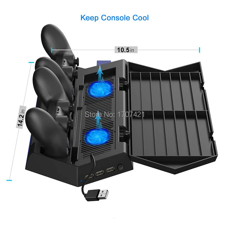 PS4PS4 SlimPS4 Pro Dual Controller Charger Console Vertical Cooling Stand Charging Station Dock For SONY Playstation 4 (4)