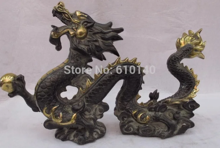 

Chinese Royal Palace Bronze Copper Evil Fengshui Dragon play bead Statue