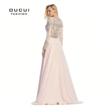 Vestido de festa длинное формальное платье с длинными рукавами Прозрачная спина с ручной вышивкой бисером длинное вечернее платье для выпускного вечера OL102352D
