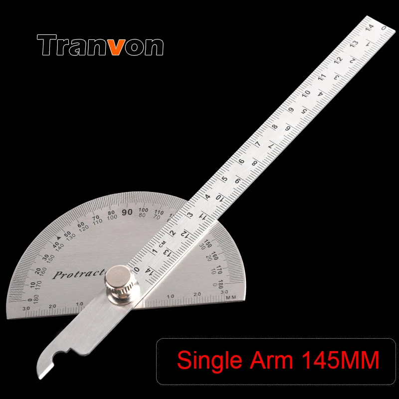 Single Arm 145MM Professional Protractor Stainless Steel 180 Degree
