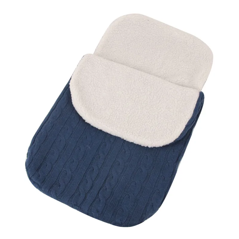 Плотный детский конверт для пеленания, вязаный конверт, спальный мешок для новорожденных, детское теплое Пеленальное Одеяло, спальный мешок для детской коляски - Цвет: Синий