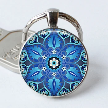 

Ornate Blue Art Keychainblue Moroccan Tile Keyring Moroccan Design Ornate Tile Cabochon Glass Key Chain Ring Fashion