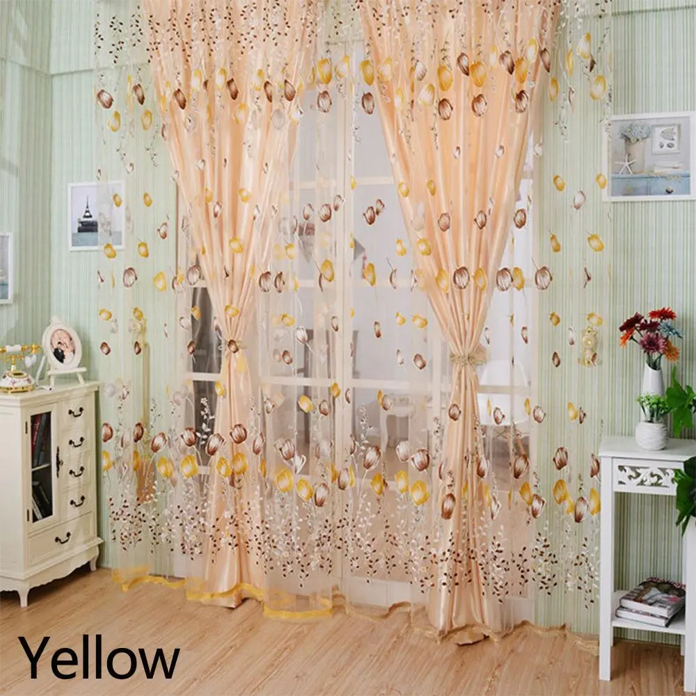 

1*2M Romantic tulle window curtains Tulip pattern Tulle Curtain Living Room Balcony household items Decor tulle curtains window