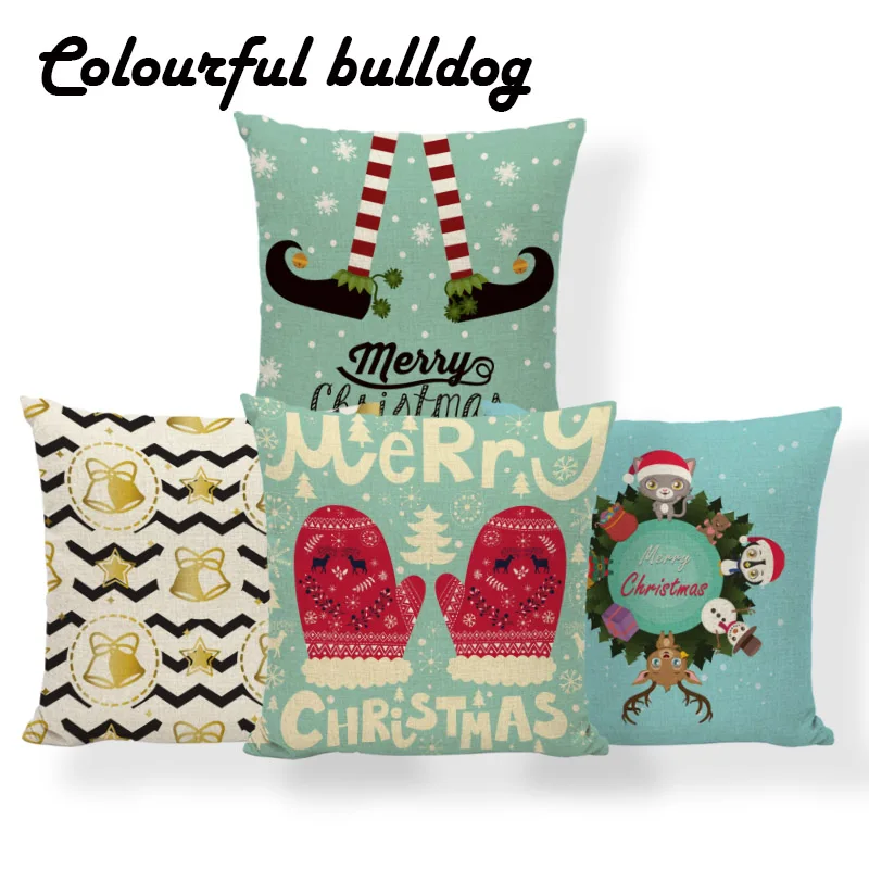 

Merry Christmas Cushion Deer Santa Claus Pillow Penguin Coastal Sofa Home Decorative Throw Pillow Cover Small Linen Personalized