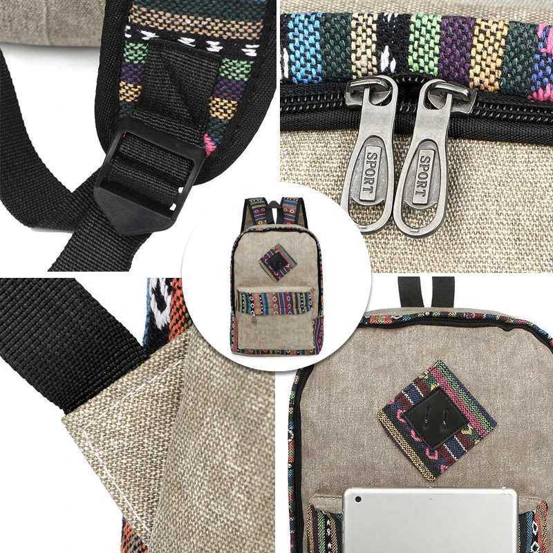 Nueva Mochila de lona corta étnica de mujer estilo Preppy escolar para chica estudiante viaje Portátil Bolsa Mochila nacional Nueva Mochila de lona corta étnica de mujer estilo Preppy escolar para chica estudiante viaje Portátil Bolsa Mochila nacional