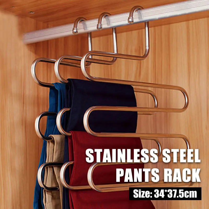 

Stainless Steel 5 Layers S Shaped Pants Rack Clothes Hangers MultiFunctional Storage Hanger Cloth Rack Multilayer Storage Hanger