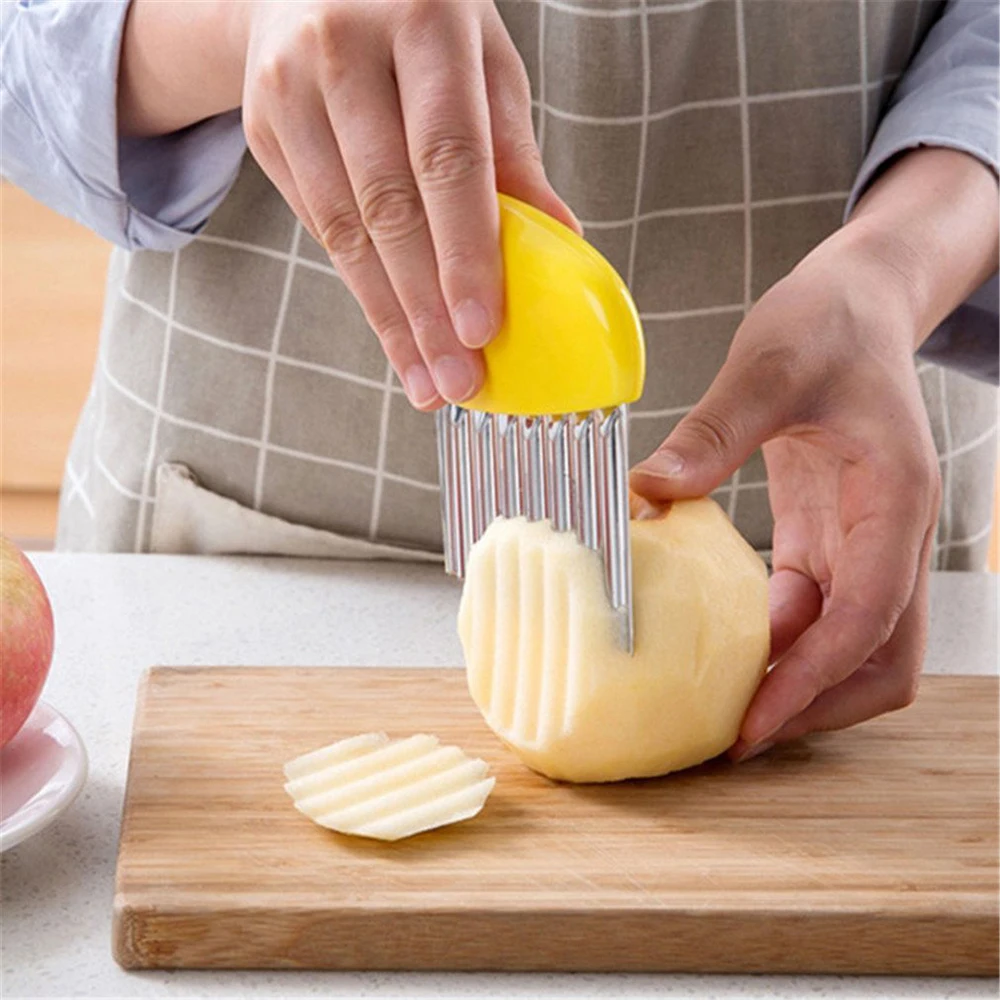 Нержавеющая сталь Crinkle Cut Картофеля Чип Резак овощей волнистые лезвия резак кухонные инструменты желтый легко обрабатывать кухонный инструмент