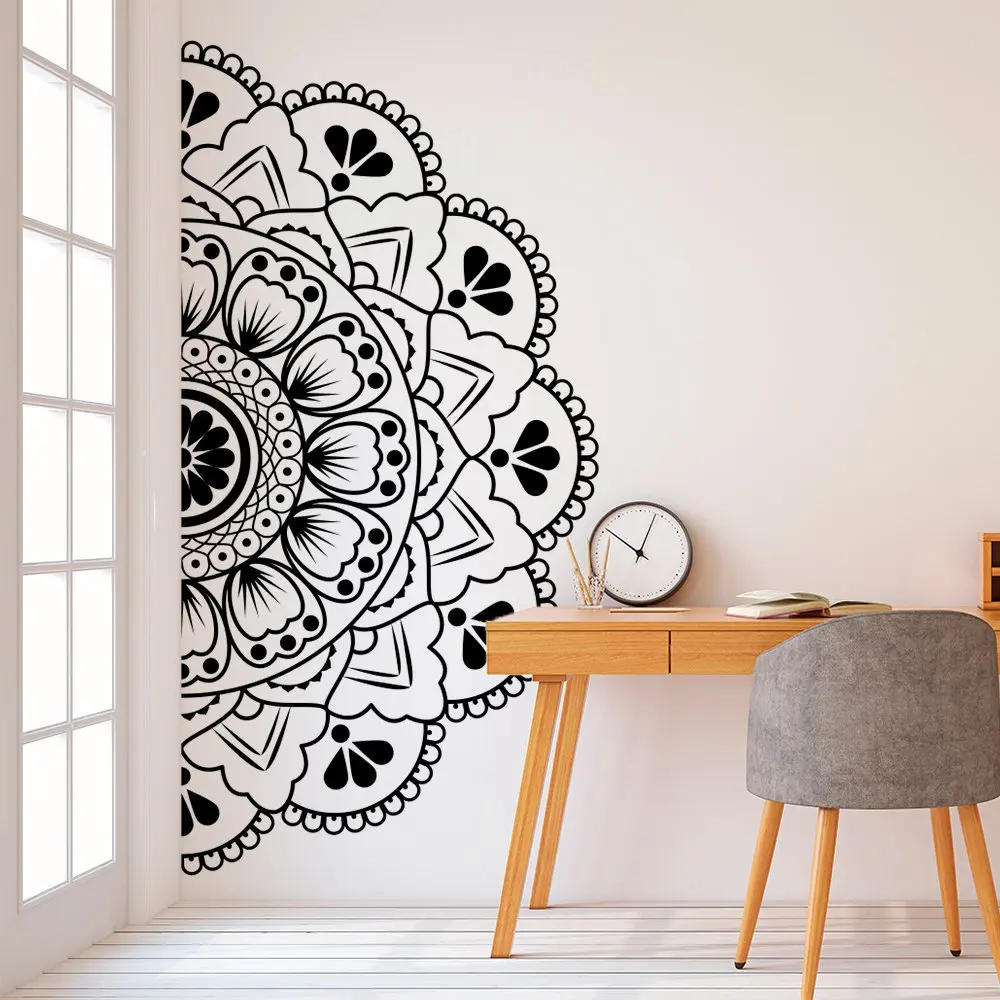 

Wall Decal Mandala in Half Vinyl Wall Sticker Headboard Decoration Decals Flower Pattern Home Decor Art Mural Living Room D262