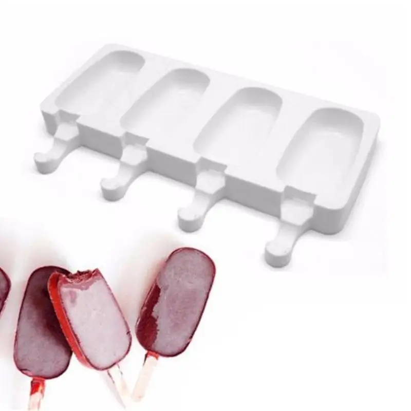 

4 Cavities Silicone Molds Frozen Ice Cream Cube Mold Sandwich Making Tools For Juice Popsicle Children Pop Lolly Tray Mould