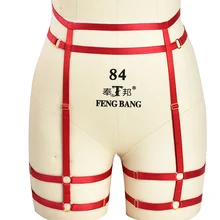 Фетиш красный подвязка пояс боди жгут трусы эластичный бандаж белье Harajuku пастельный, готический подвязки с ремешками пояс Одежда для Хэллоуина