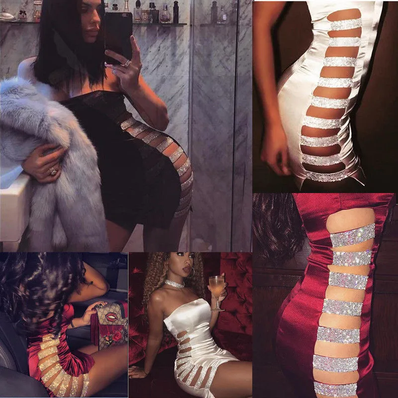 Сексуальное платье без бретелек Для женщин блесток Bodycon рукавов Клубная одежда