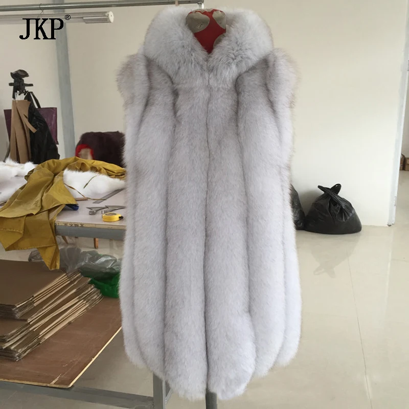 

Fox fur vest with big fur hood Hooded Real fox fur coat winter women fur vest