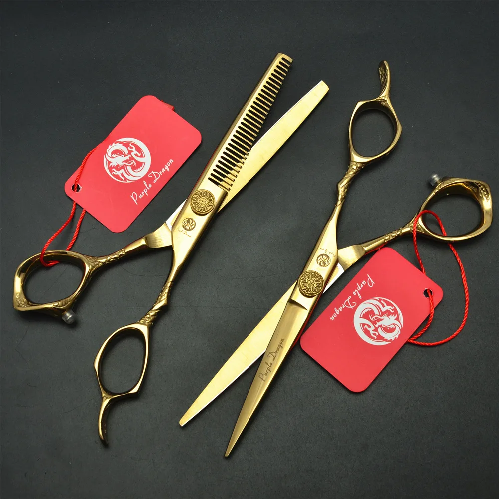 Professional 9CR13 Golden Cool Hair Scissors Dragon Handle Cutting