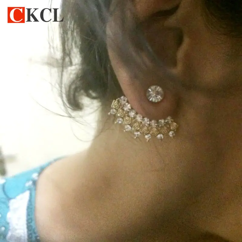 

New Crystal Front Back Double Sided Earrings Jackets For Women Ear Jacket Rhinestone Piercing Earing Hiphop Steampunk earrings