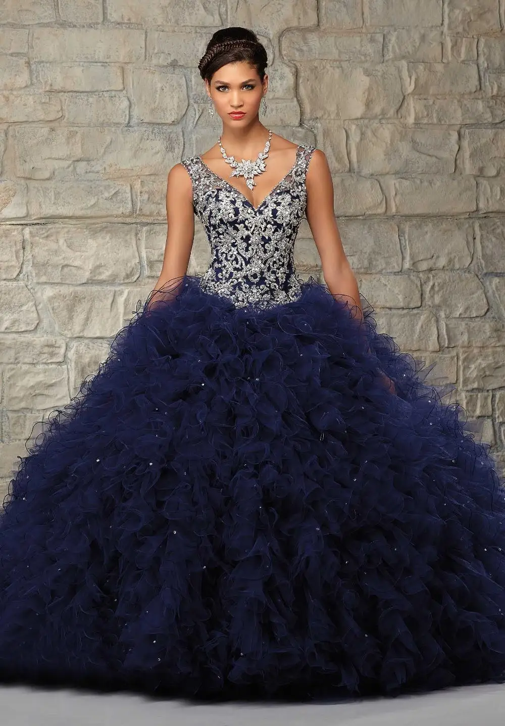 Sexy Sleeveless V Neck Organza Open Back Beaded Lace Top Royal