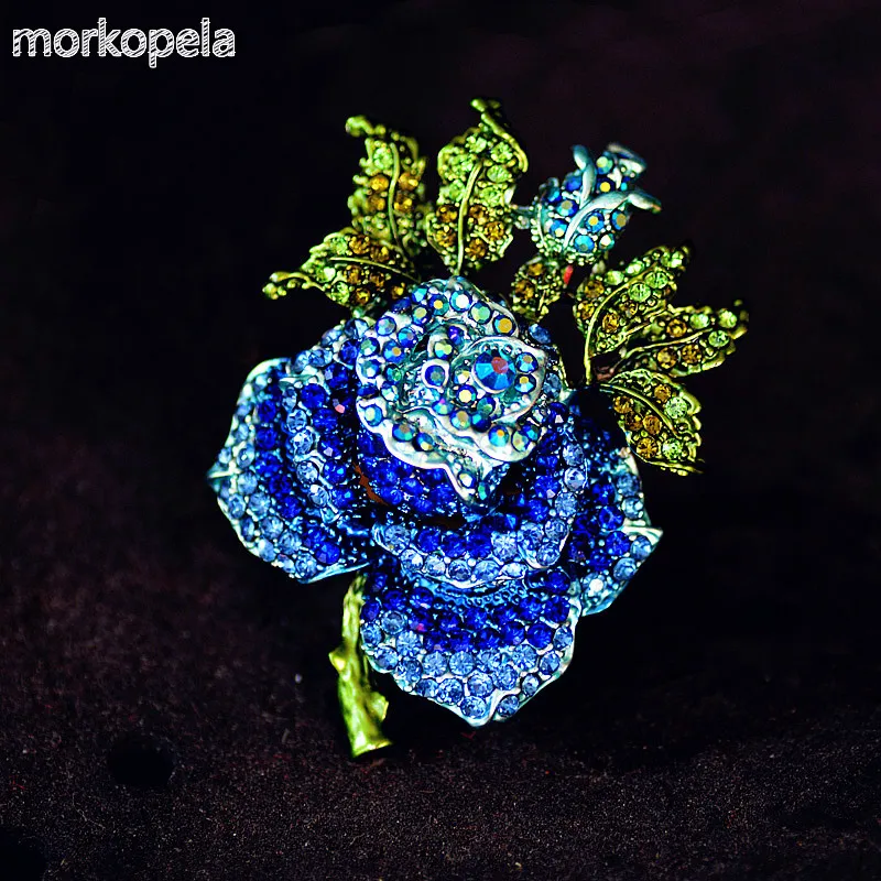 Morkopela Large Flower Brooch Pin For Dresses Beautiful Luxury Pins And Brooches Crystal Bouquet Brooch Clothes Scarf Clip