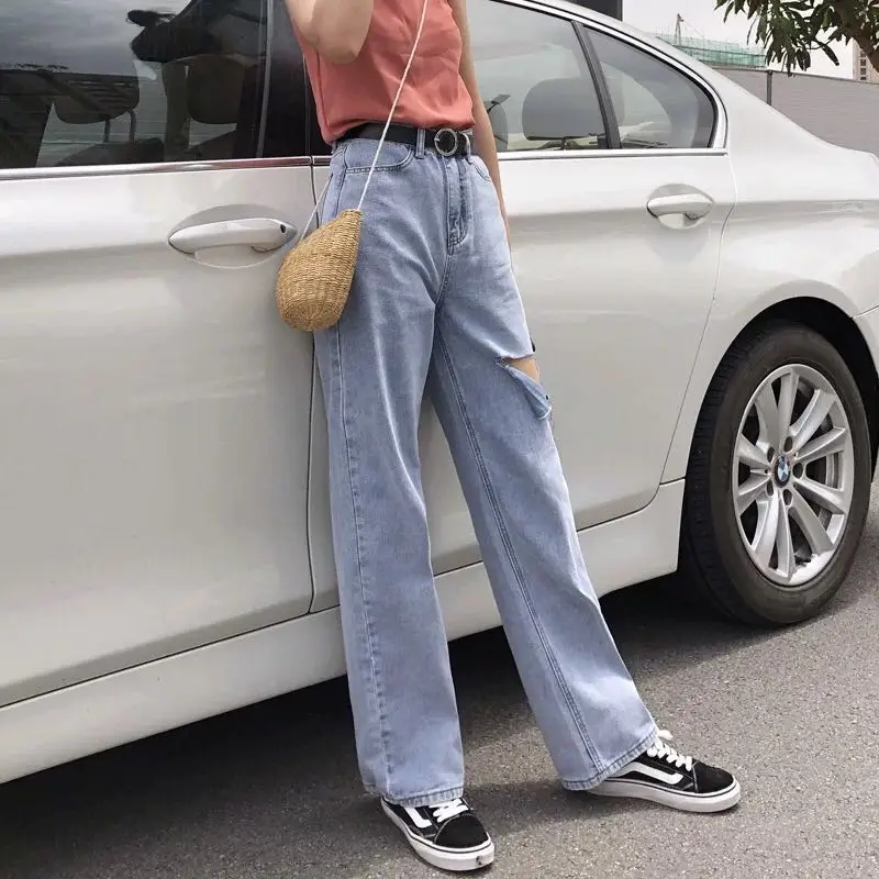 

plus size wide leg ripped jeans woman boyfriend jeans for women denim pants 2019 korean style high waist ladies jean trousers
