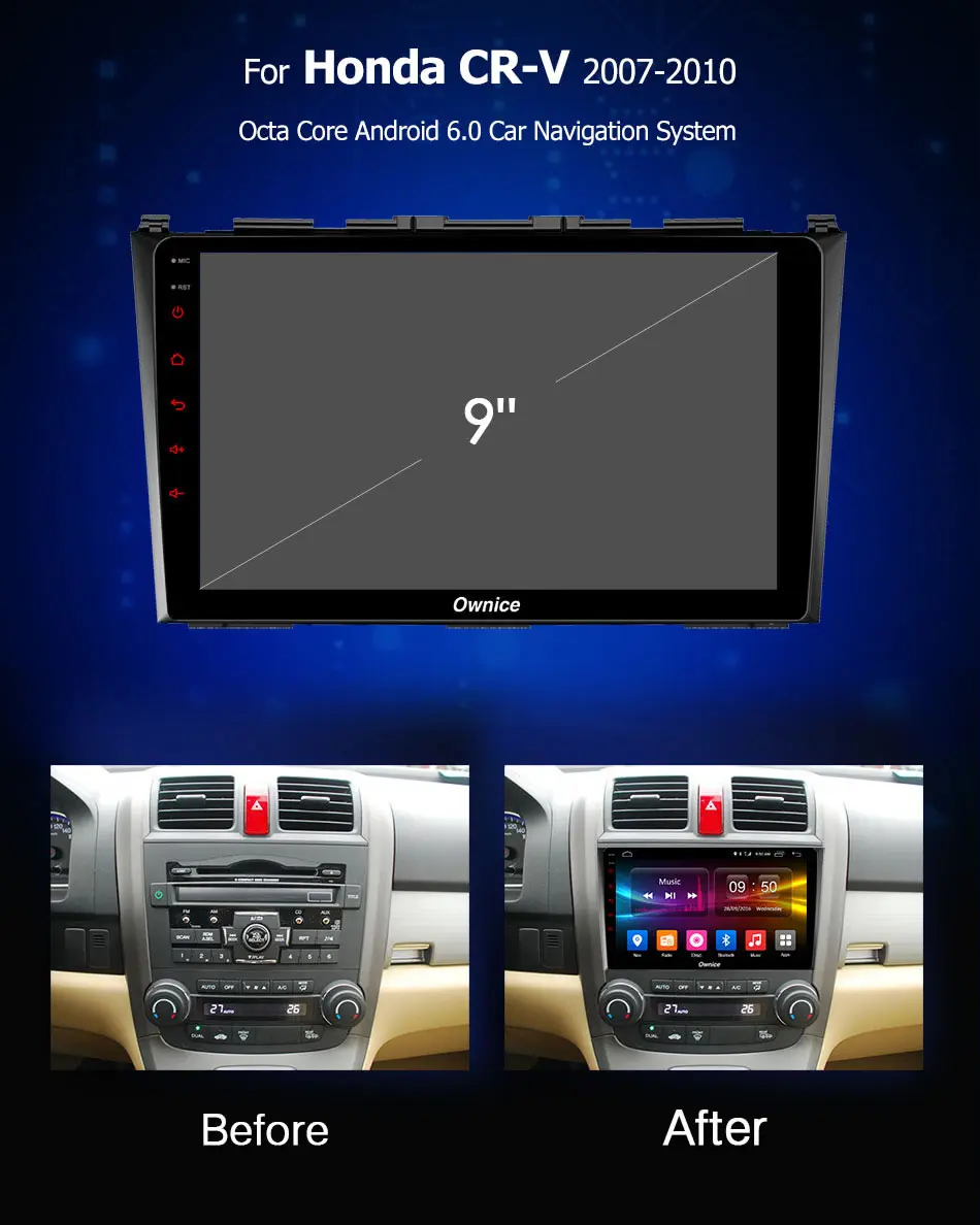 Top Ownice K1 K2 K3 Android 9.0 Octa 8 Core Car DVD Player For Honda 2007 2008 2009 2010 CRV CR-V GPS Navigation Stereo Video 4G 1