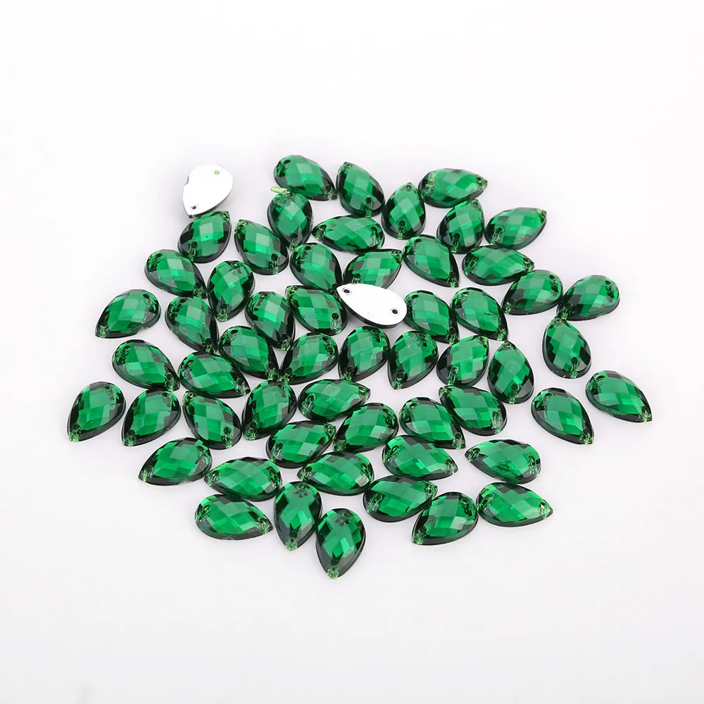 TPSMOC 8*13mm/10*14mm/13*18mm/18*25mm Water Drop Colorful Acrylic Sew On Rhinestone Flatback Crystal Beads For DIY Dress - Цвет: Emerald