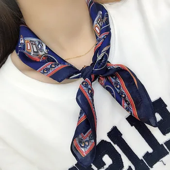 

2019 spring explosions hot wild simple Literary sweet 53*53cm geometric multicolor pattern satin silk fashion scarf