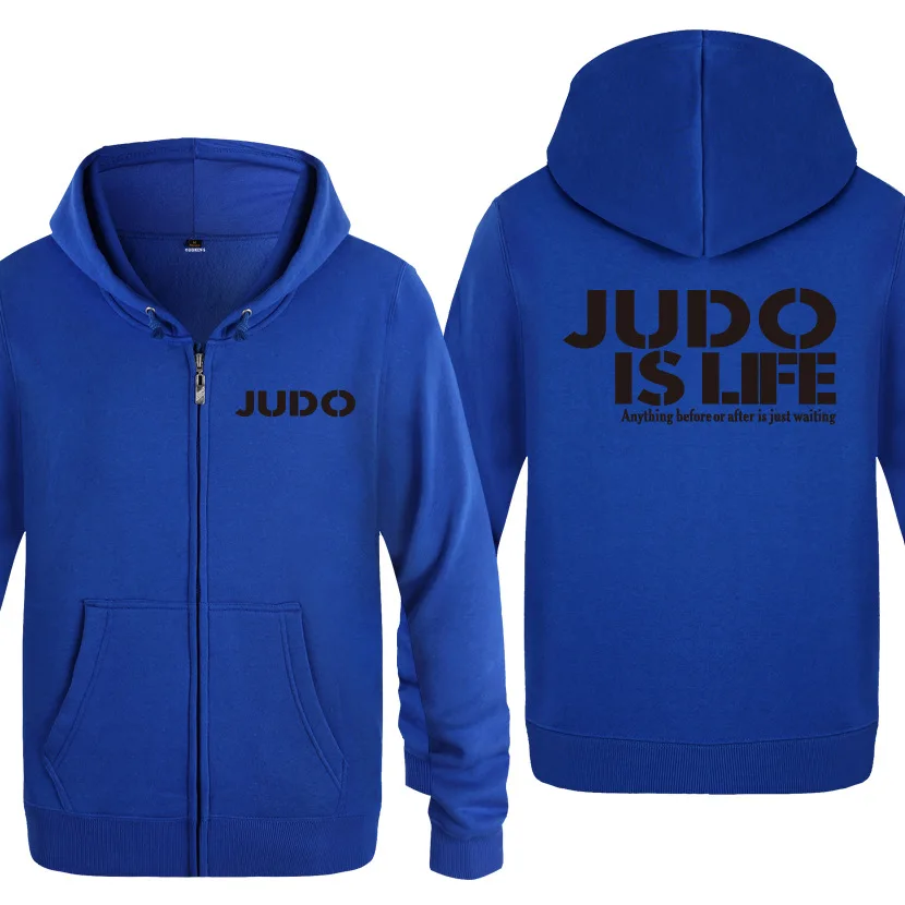Мужские толстовки с капюшоном на молнии с надписью «Judo is Life», мужская флисовая толстовка с капюшоном и длинным рукавом, мужская куртка, пальто, Толстовка для фитнеса, спортивный костюм негабаритных размеров - Цвет: 13