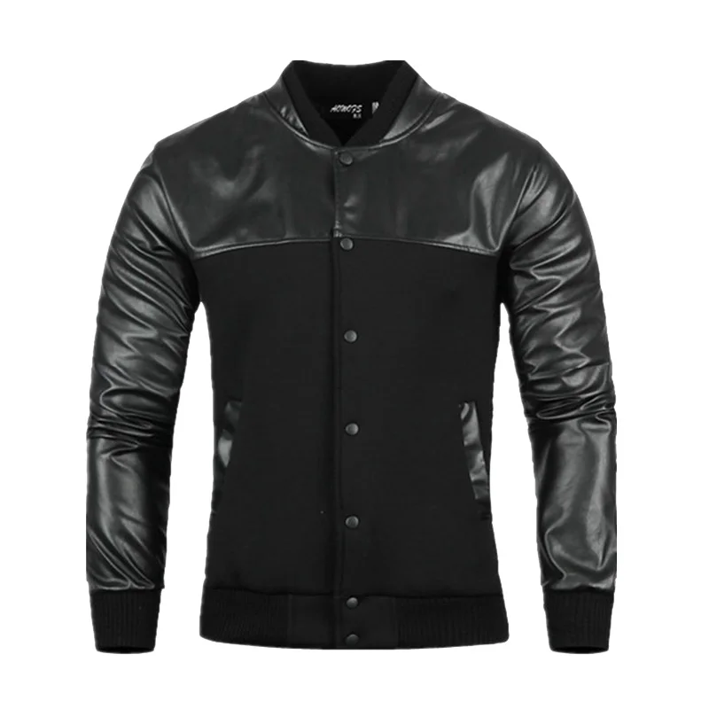 

New 2016 Autumn Jackets Men Coats mandarin collar high quality pu Spliced England Style male jacket slim Cotton Coat Men Clothes