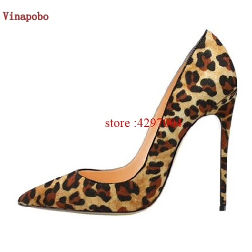 Vinapobo/женские туфли-лодочки с леопардовым и полосатым принтом; туфли на высоком каблуке с острым носком; женские свадебные туфли на шпильках с принтом зебры - Цвет: 12cm
