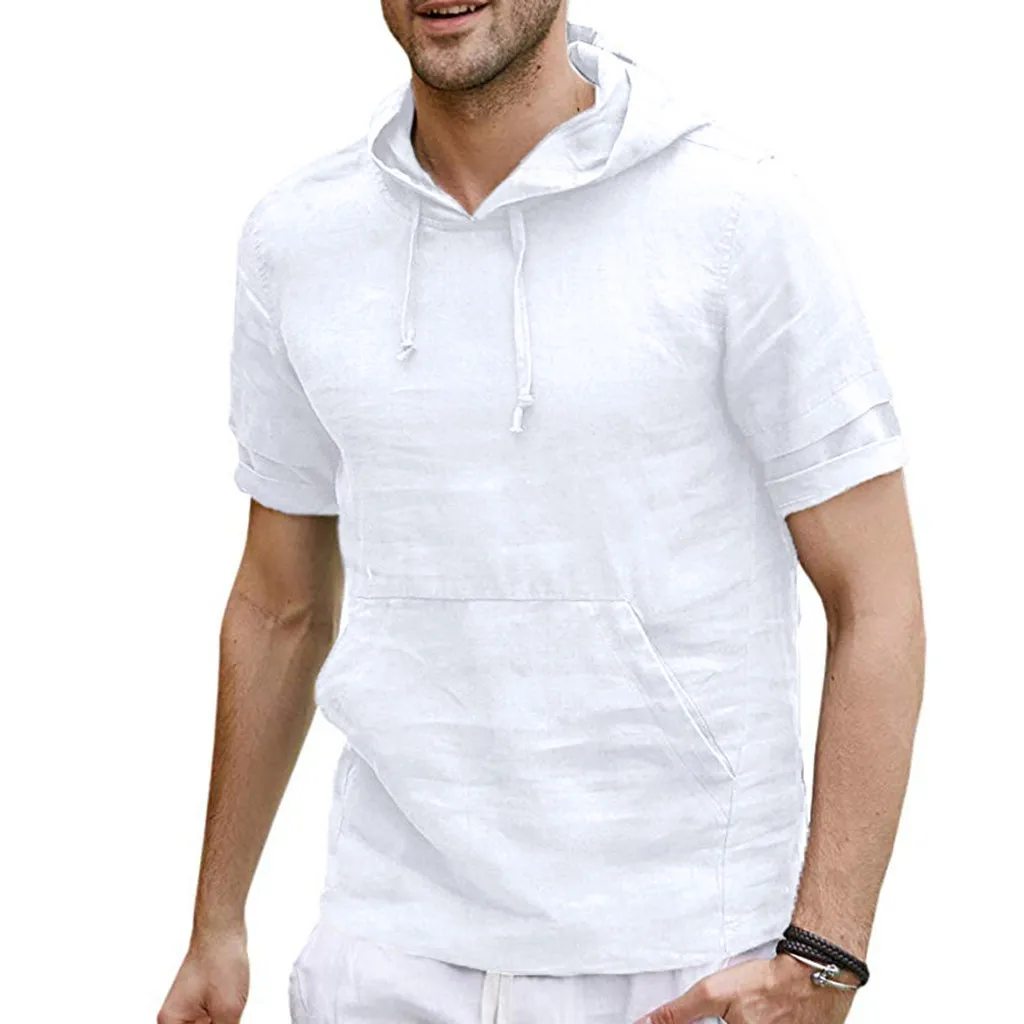 Летняя хлопковая Льняная мужская рубашка с коротким рукавом и капюшоном, крутая рубашка европейского размера, свободные рубашки высокого качества z0521
