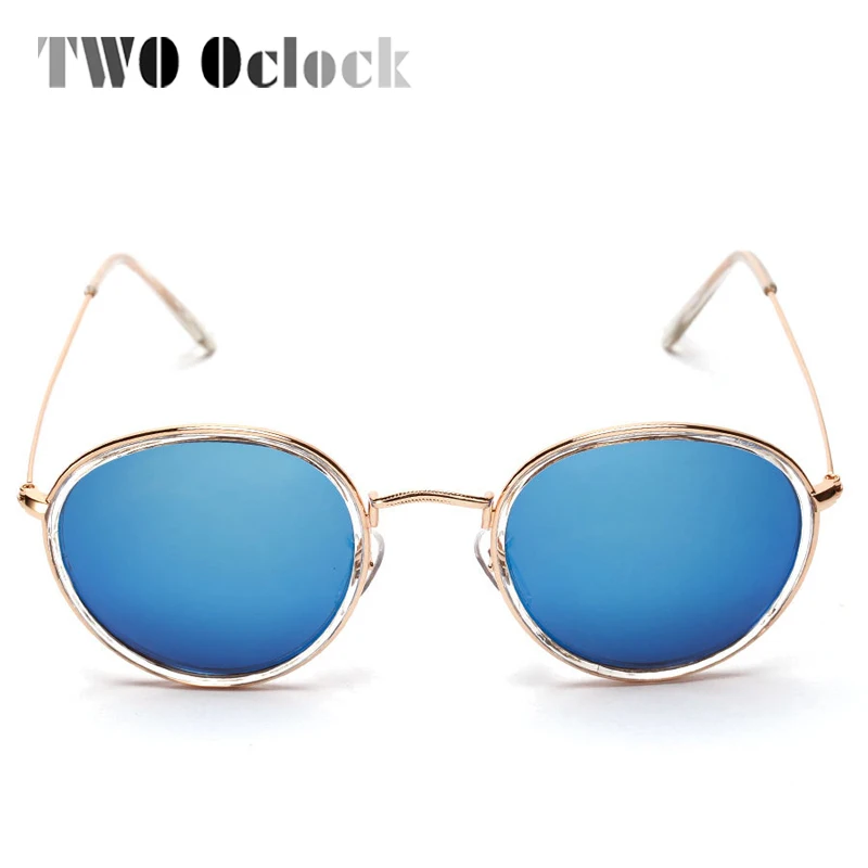 TWO Oclock Brand Designer Round Mirrored Sunglasses Women Wire Frame Sunglass Men Vintage Reflective Sun Glasses