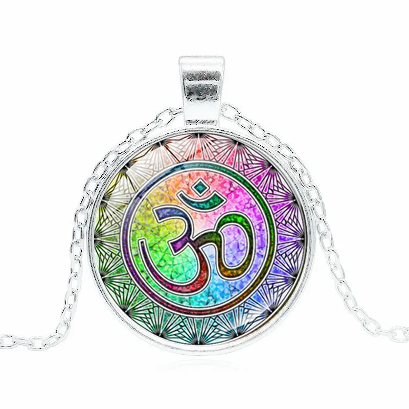 XUSHUIXJ-Mandala-Om-Pendant-Necklace-Women-Vintage-Sri-Yantra-Jewelry-Glass-Cabochon-Silver-Chain-Statement-Necklace