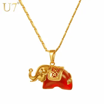 

U7 Necklace Cute Red Stone Elephant Pendant & Chain Gold/Silver Color 2018 Gift For Girl/Women Animals Jewelry Necklaces P1153