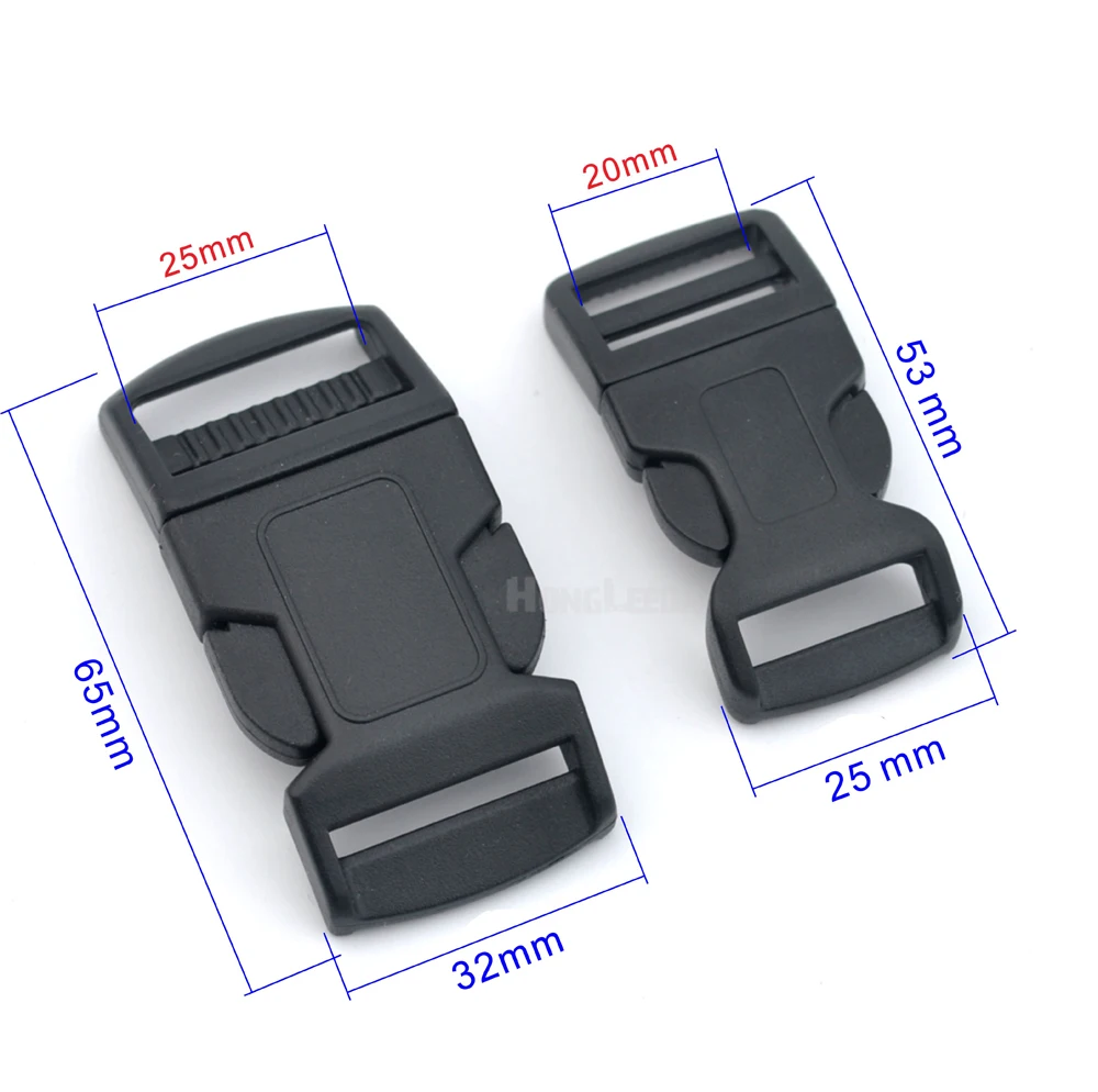 

20pcs/lot HLD/M417-25mm & 20mm black POM plastic buckles side release curve buckle pet paracord buckles backpack webbing strap