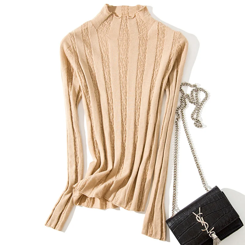 Solid half turtleneck elastic knit slim pullovers wool sweater 2018 new long sleeve women autumn basic sweater 