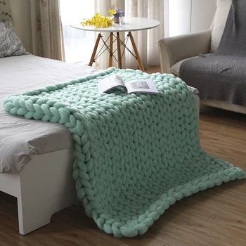 Plaid Cocooning Tricoté à Grosse Maille Couleur Unie