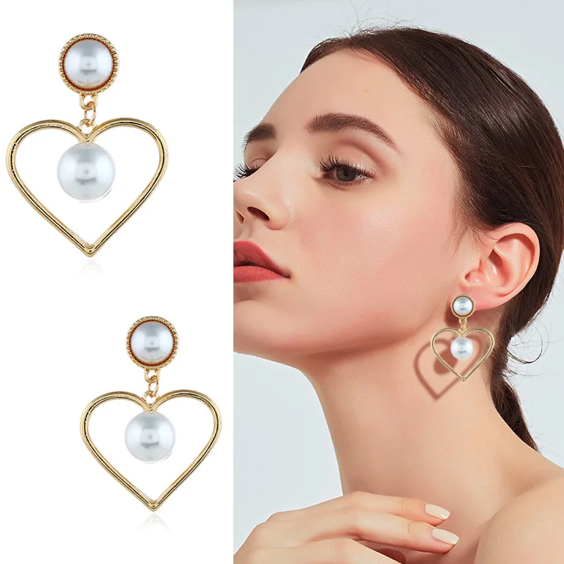

Retro geometric heart-shaped ear nails sweet pearl earrings