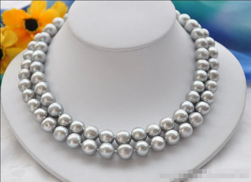 

Z5549 LUSTER 2row 17"-18" 12mm ROUND GRAY FRESHWATER PEARL NECKLACE AAA