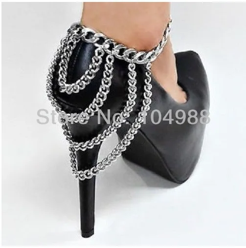 Стиль A22 Для женщин любят золота или серебра тон нескольких цепей на Обувь до лодыжки на каблуке ножной браслет на каблук-шпильку цепи ювелирные изделия