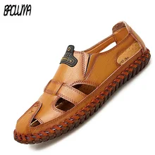 Г., летние коричневые резиновые мужские сандалии кожаная обувь пляжные мужские сандалии без застежки обувь с мягкой подошвой, большой размер