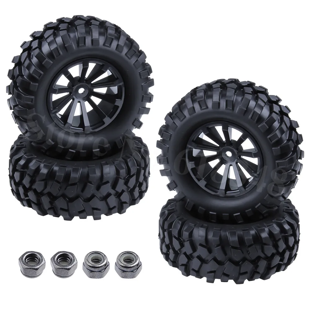 4pcs/lot RC 1.9" RC Crawler Tires Wheels Rims 12mm Hex Hub With Nylon Lock Nut M4 For Electric